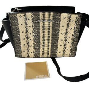 Michael Michael Kors Selma snakeskin print black leather crossbody medium bag